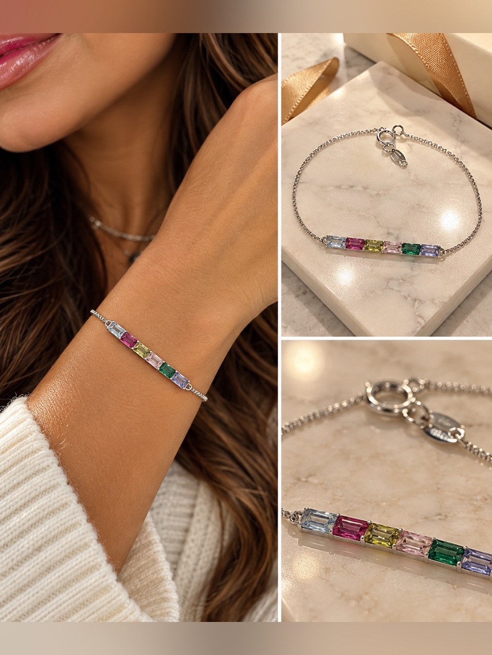 Callie Multicolor Gemstone Bar Pendant Bracelet NWT